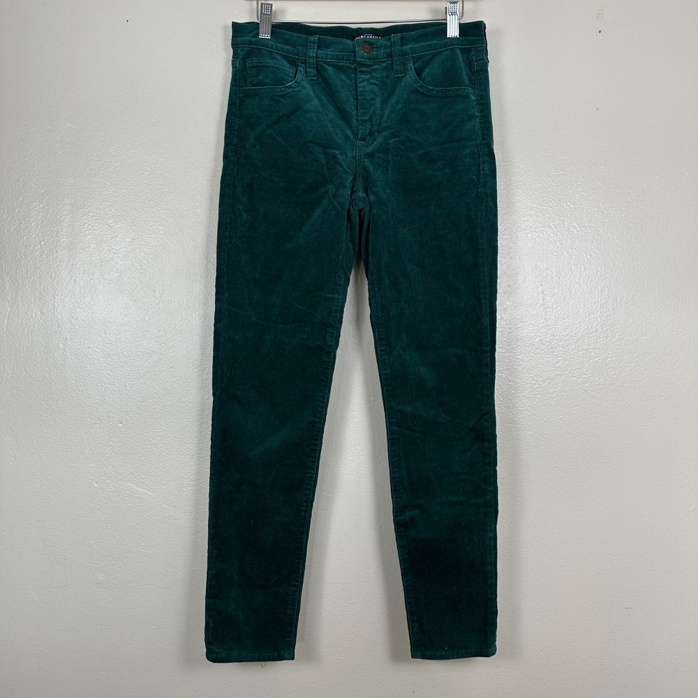 J.Crew Mercantile Women's 27 Corduroy Pants Green Slim Straight Mid Rise J6837‎